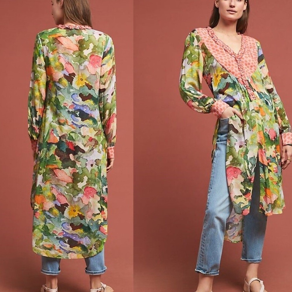 Anthropologie Blank London Womens Lucia Floral Tunic Blouse Cottagecore Boho